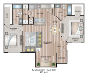 Two Bedroom / Two Bath - 721 Sq.Ft.*